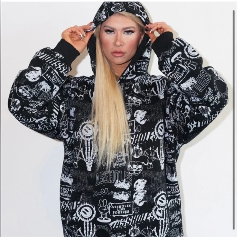 ALF Reaper Hoodie Black With White Graphics Skulls Unique Funky Costume Unique